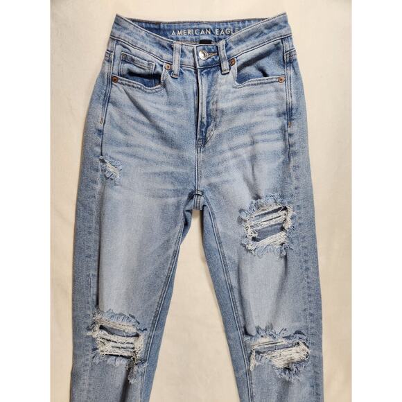 Sz000 American Eagle Mom Jean Straight Leg Distressed Light Wash Womens Size 000 - Picture 3 of 14
